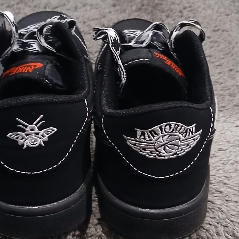 Black Nike style Sneakers with White and Red Accents